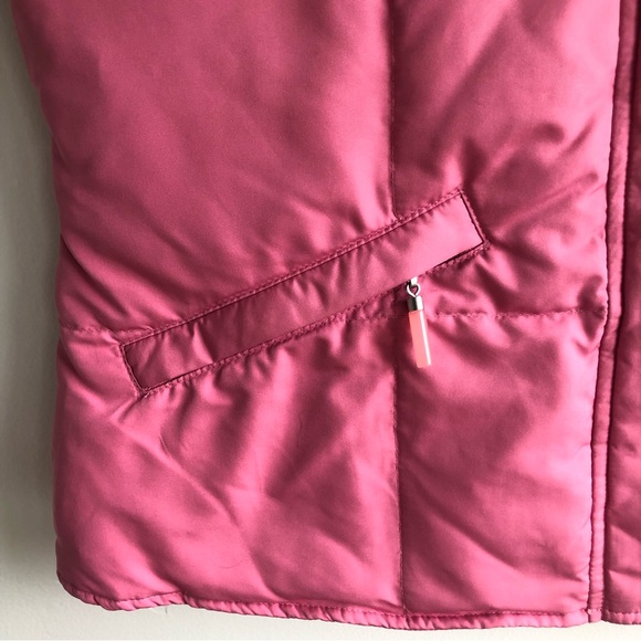 TALBOTS Goose Down Feather Puffer Vest Pink Hidden Hood Full Zip Snap Sz SP - Picture 2 of 16
